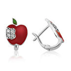 Gümüş Kırmızı Elma Çocuk Küpesi