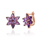 Gümüş Rose Mor Lotus Çiçeği Sallantılı Kadın Küpe