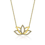 Gümüş Gold Lotus Çiçeği Kadın Kolye