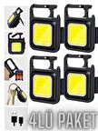 İthal 4 Adet Led Anahtarlıklı Metal Kasa El Feneri Cep Boy Cob 800mah