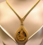 Altın Damla Tuğralı Kolye  Ucu ve Halat Zincir 3747