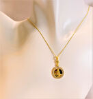 8 Ayar Altın Tuğralı Taşlı Kolye Ucu ve Zinciri