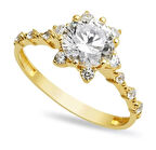 Altın Lotus Çiçeği Tek Taş Yüzük