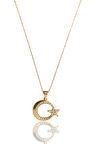 Altın Ay Yıldız Kolye Uçlu Zincir