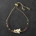 Parlak Kuş Figürlü, Renkli Taşlı ve 14 Ayar Altın Plakalı H Harfli Bileklik