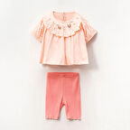 Pudra Çiçekli Yazlık Kız Bebek Takımı