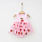 Kiraz Nakışlı Kız Bebek Tütülü Zıbın Elbise