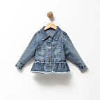 Fırfır Nakışlı Kız Çocuk Kot/Denim Ceket