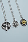 3'lü Pusula Minimal Pusula Kutup Yıldızlı Pusula  Gümüş Kaplama Unisex Düz Zincir Kolye Seti kod 1178