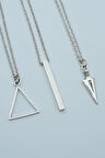 3'lü Üçgen Düz Çubuk Bar Triagle Ok Ucu  Gümüş Kaplama Unisex Düz Zincir Kolye Seti kod 1220