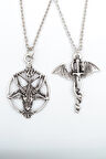 2'li Ters Pentagram Keçi Kafası - Yılan Ejderha Kolye Seti