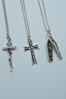 3'lü Hz. İsa Haç Kuru Kafa Tabut  Gümüş Kaplama Unisex Düz Zincir Kolye Seti kod 1202