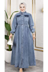 Kadın Düğmeli Cepli Kot Elbise