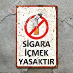 Hasta Karikatürlü Sigara İçmek Yasaktır Alüminyum Uyarı Levhası - Pas Görünümlü Dekoratif Metal Tabela - 15cm x 22,5cm