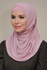 Pudra Pratik Hazır Geçmeli Tesettür Eşarp Sandy Kumaş Kendinden Boneli 1290_06