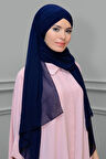 Lacivert Arkadan Bağlamalı Şal Şifon Çapraz Üç Bantlı 1457_02