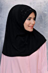Siyah Pratik Hazır Geçmeli Tesettür Eşarp Sandy Kumaş Elişi Çiçek İşlemeli Pullu 1604_01