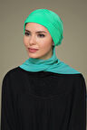 Su Yeşili Pratik Hazır Geçmeli Tesettür Bone Sandy Kumaş İncili Nervürlü Güllü Atkılı 1805A_32