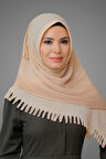 Bej Pratik Hazır Geçmeli Tesettür Eşarp Kesik Elyaf Piliseli Saçaklı Lazer Kesim 1818_12