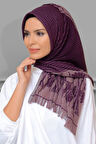 Mürdüm Pratik Hazır Geçmeli Tesettür Eşarp Kesik Elyaf Piliseli Çiçek Desenli 1818D3_07