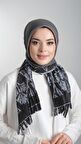 Füme Pratik Hazır Geçmeli Tesettür Eşarp Kesik Elyaf Piliseli Çiçek Desenli 1818D3_25