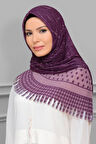 Mürdüm Pratik Hazır Geçmeli Tesettür Eşarp Kesik Elyaf Piliseli Puantiyeli Desenli 1818D5_07