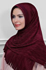 Bordo Pratik Hazır Geçmeli Tesettür Eşarp Fukuro Piliseli Saçaklı Lazer Kesim 1820_16