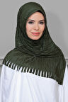 Haki Pratik Hazır Geçmeli Tesettür Eşarp Fukuro Piliseli Saçaklı Lazer Kesim 1828_09