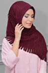 Bordo Pratik Hazır Geçmeli Tesettür Eşarp Fukuro Piliseli Saçaklı Lazer Kesim 1828_16