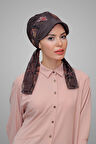Vizon Şapkalı Tesettür Bone Kesik Elyaf Desenli Şifon Kemerli 1902_10