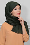 Haki Arkadan Bağlamalı Tesettür Eşarp Kesik Elyaf Piliseli Saçaklı Lazer Kesim 1919_09