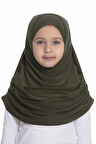Haki Pratik Hazır Geçmeli Çocuk Tesettür Bone Sandy Kumaş Kendinden Boneli 78_09