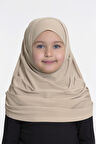 Bej Pratik Hazır Geçmeli Çocuk Tesettür Bone Sandy Kumaş Kendinden Boneli 78_12