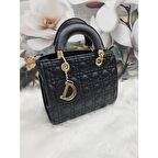  D Model Askılı Kapitone Desenli El Çantası Mat Siyah