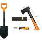 Fiskars Solid Kürek + Xs-X7 Balta + Ağır İş Bıçağı + Balta ve Bıçak Bileyici