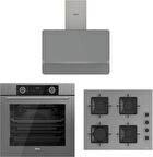 Ferre Fryart Gri Set (D082 Gri Davlumbaz -SS208 Gri Ocak- XE63CPR Fryart Gri Fırın)