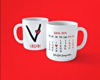 Sevgililer Gününe Özel V Harfi İsimli Takvimli Baskılı Kupa Bardak
