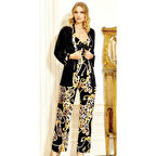 Jeremi 2916 Saten Desenli Üçlü Pijama Takımı