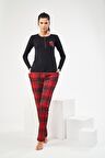 PJS 22434 Kadın Patlı Ekose Pijama Takım