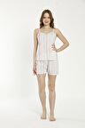 Estiva 22026 Kadın Çizgi Desenli Viskon Askılı Şortlu Pijama Takımı
