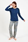Pierre Cardin 8447 Mavisi Uzun Kol Pijama Takım