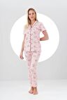 Pjs 24105 Kadın Desenli Düğmeli Pijama Takım