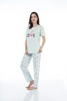 Estiva 22123 Kadın Kalp Desenli Kısa Kollu Viskon Pijama Takımı