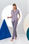 Pjs 24156 Kadın Çizgili Düğmeli Pijama Takım