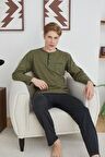 Kly 9229 Erkek Midi Yaka Uzun Kollu Pijama Takım