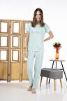Estiva 24109 Kadın Kalp Desenli Kısa Kollu Yazlık Viskon Pijama Takımı