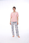 Pijadore 1444 Kadın Çiçekli Cepli Kısa Kollu Pijama Takım