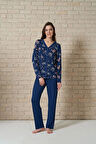 Pijadore 1729 Kadın Önden Düğmeli Uzu Kol Pijama Takım