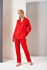 Pjs Kadın Gömlek Yaka Önden Düğmeli Uzun Kollu Pijama Takım