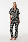 Anıl Zebra Kadın Kısa Kollu Önden Düğmeli Gömlek Pijama Takım